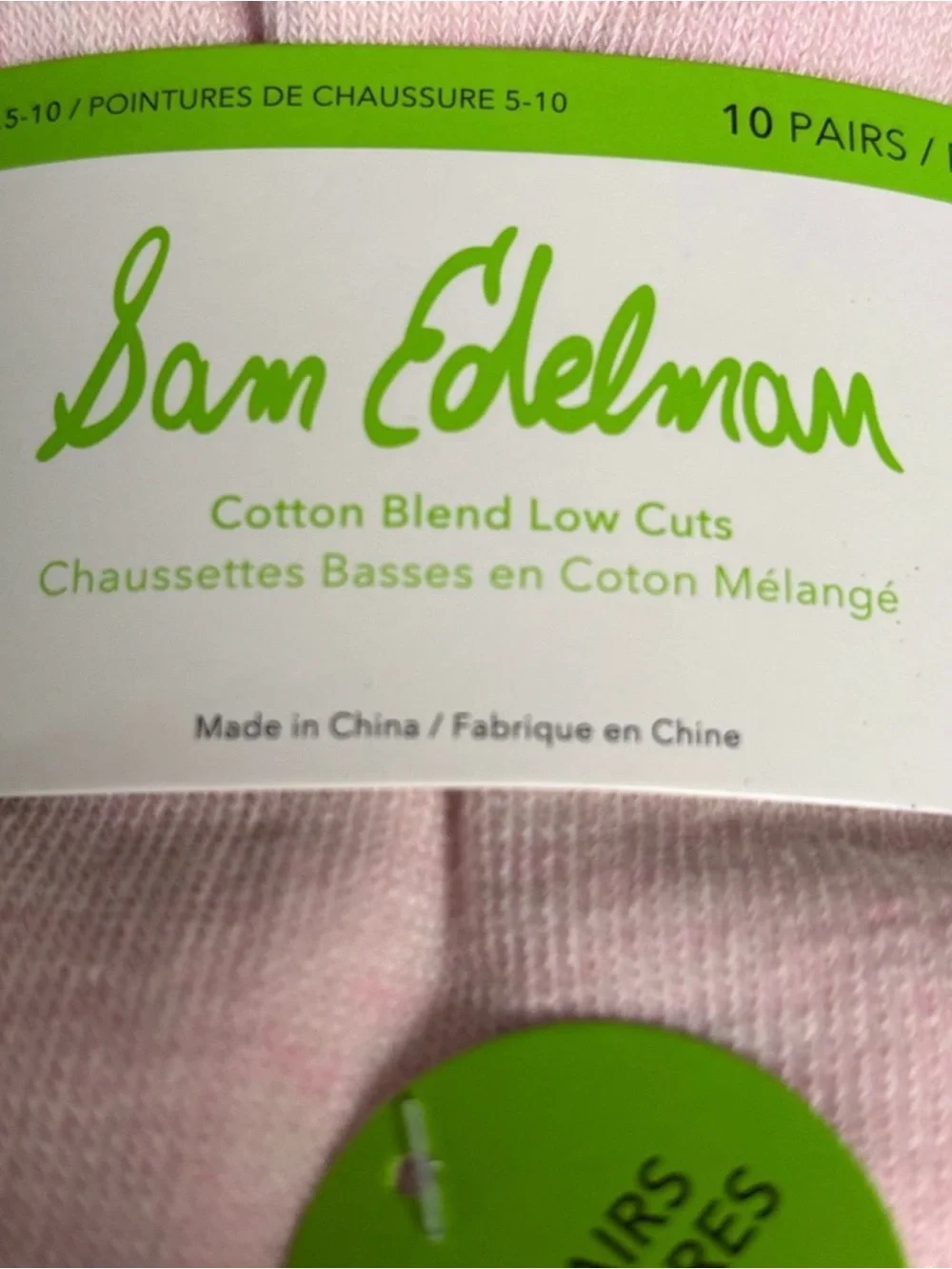 New Sam Edelman Socks Women’s 10 Pair Pink & White Cotton Blend Low Cut Socks